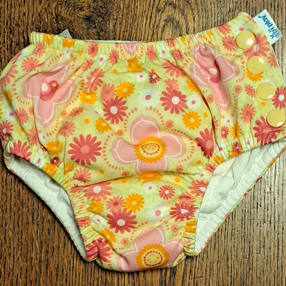 Yellow and pink floral swim diaper
